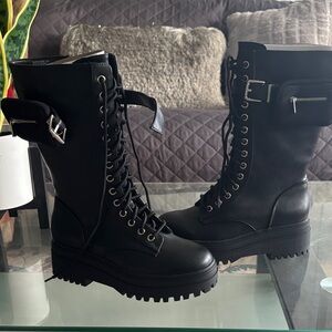 Wild Pair Black Buckle Combat Boots